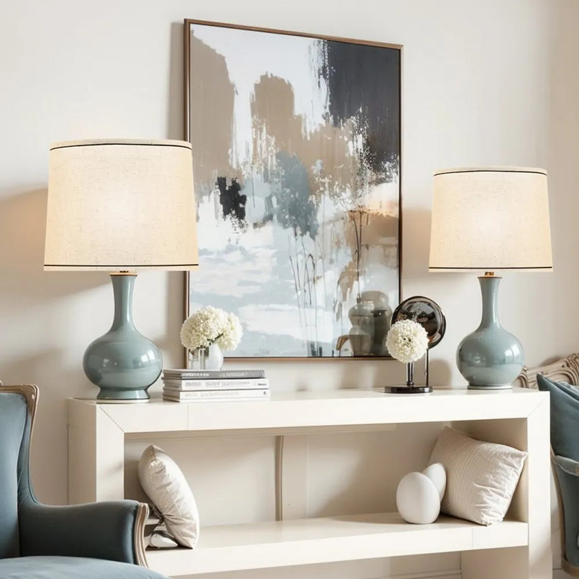 VEVOR Lamp Shade 2 Set with Harp 11 x 13 x 10 in (Light Linen with Black Edge)