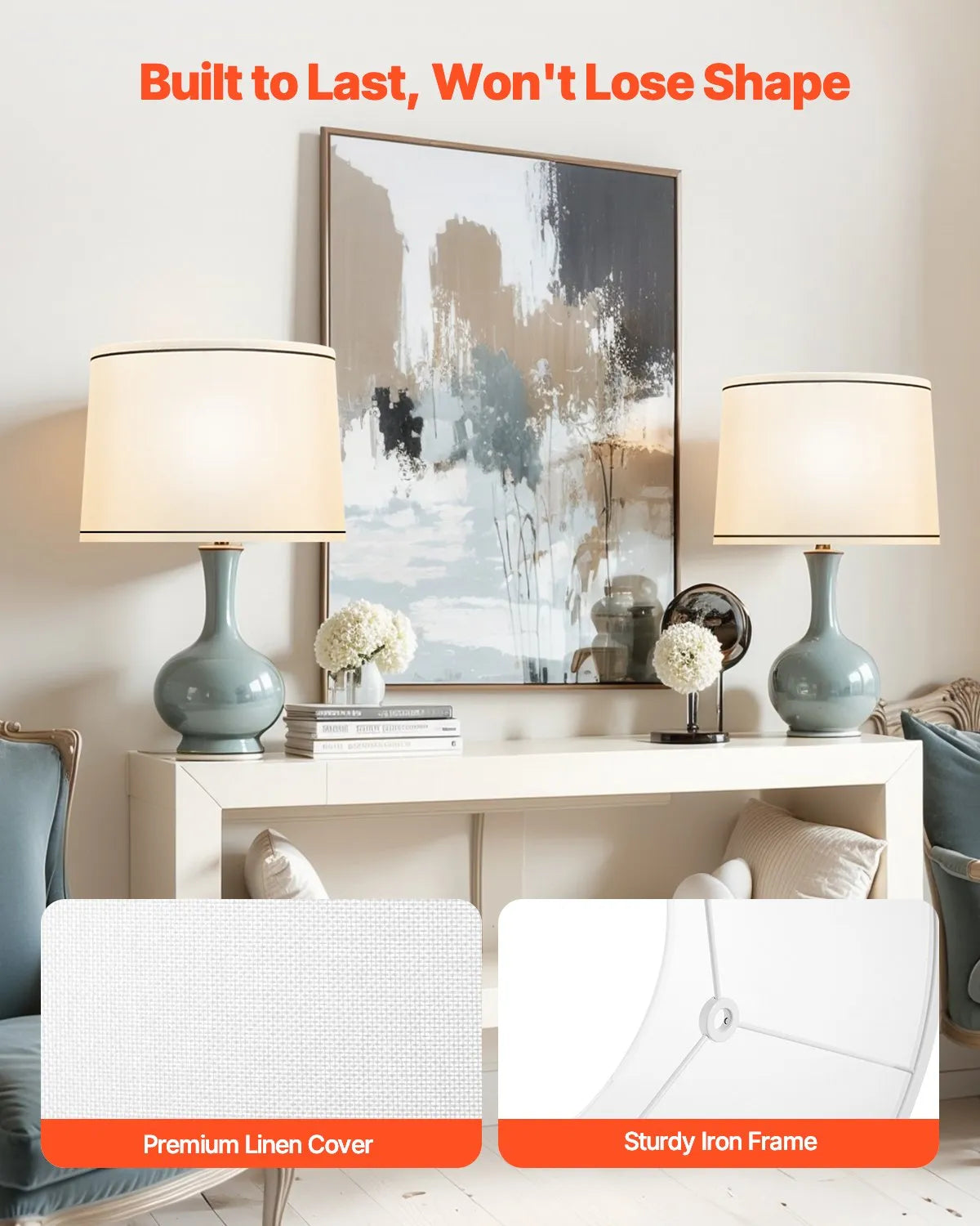 VEVOR Lamp Shade 2 Set 11 x 13 x 10 inches Medium Lampshade with Harp (White)