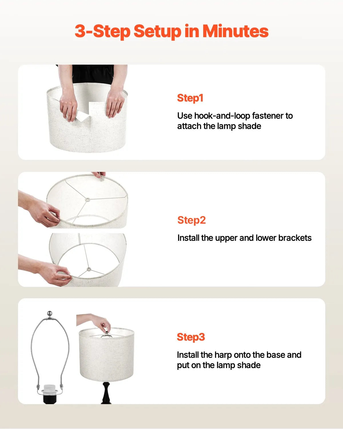 VEVOR Drum Lamp Shade 2 Set 16 x 16 x 12 in Lampshade with Harp (Light Linen)
