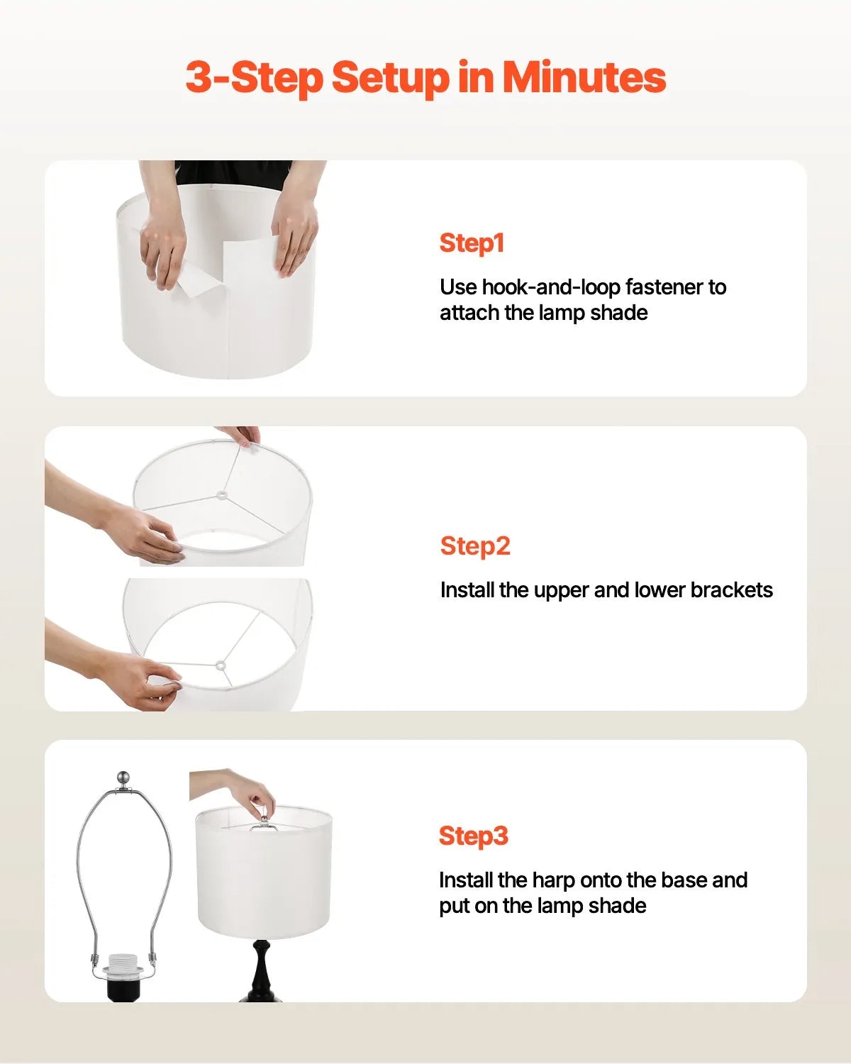 VEVOR Drum Lamp Shade 2 Set 16 x 16 x 12 in Lampshade with Harp (Off-white)