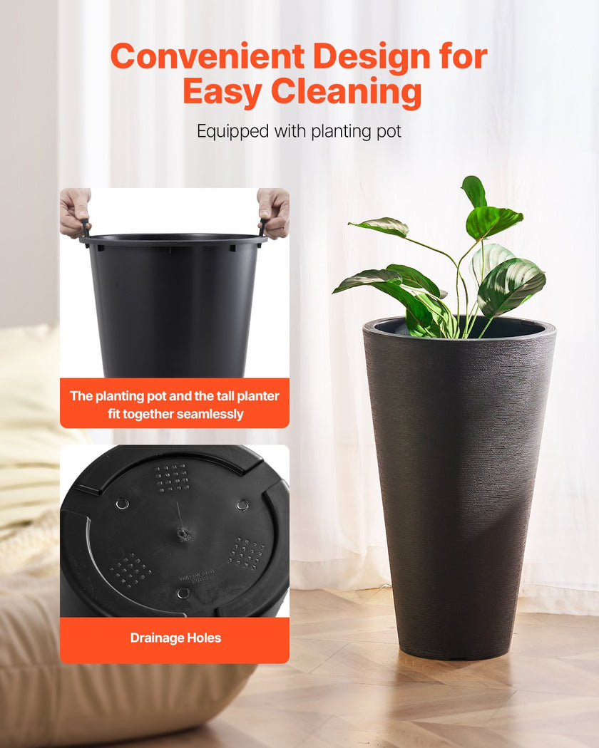 VEVOR Tall Planter Set of 2 Round Tapered Plant Pots 24 in for Outdoor Indoor