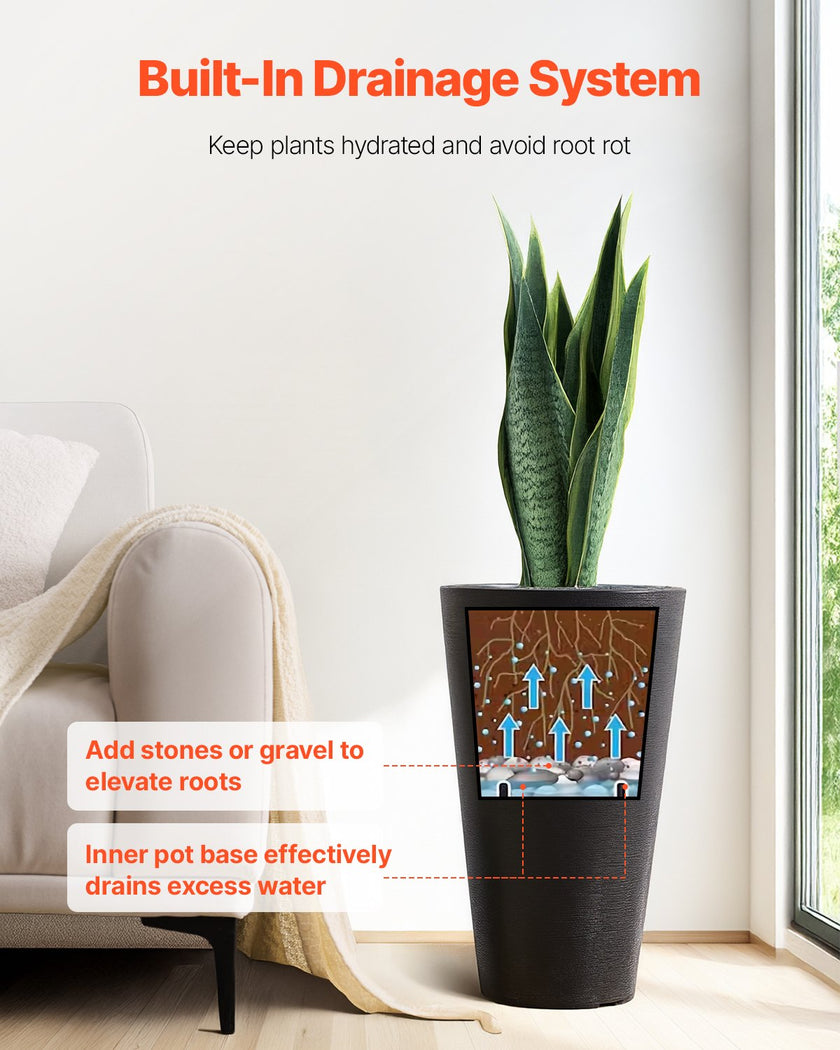 VEVOR Tall Planter Set of 2 Round Tapered Plant Pots 24 in for Outdoor Indoor