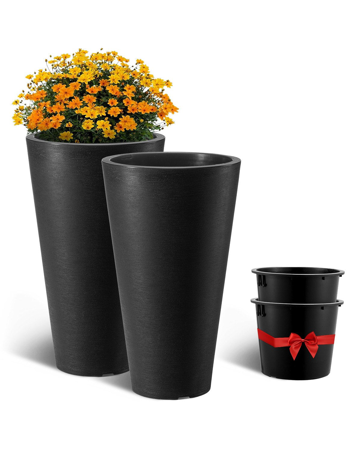 VEVOR Tall Planter Set of 2 Round Tapered Plant Pots 24 in for Outdoor Indoor