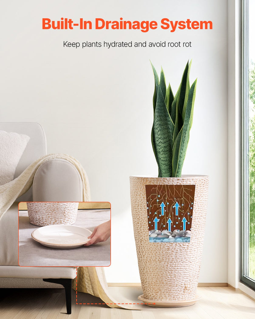 VEVOR Tall Planter Set of 2 Round Tapered Plant Pots 21 in for Outdoor Indoor