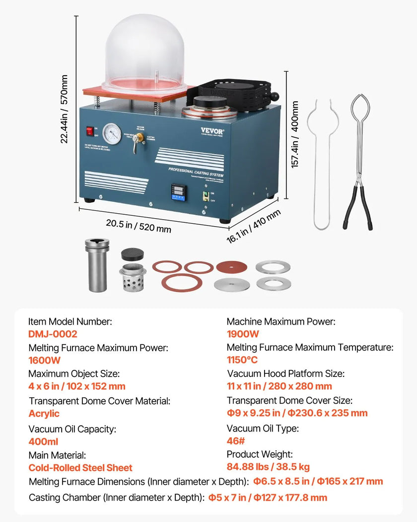 VEVOR Vacuum Investing Casting Machine Melting Furnace Casting Jewelry Melting