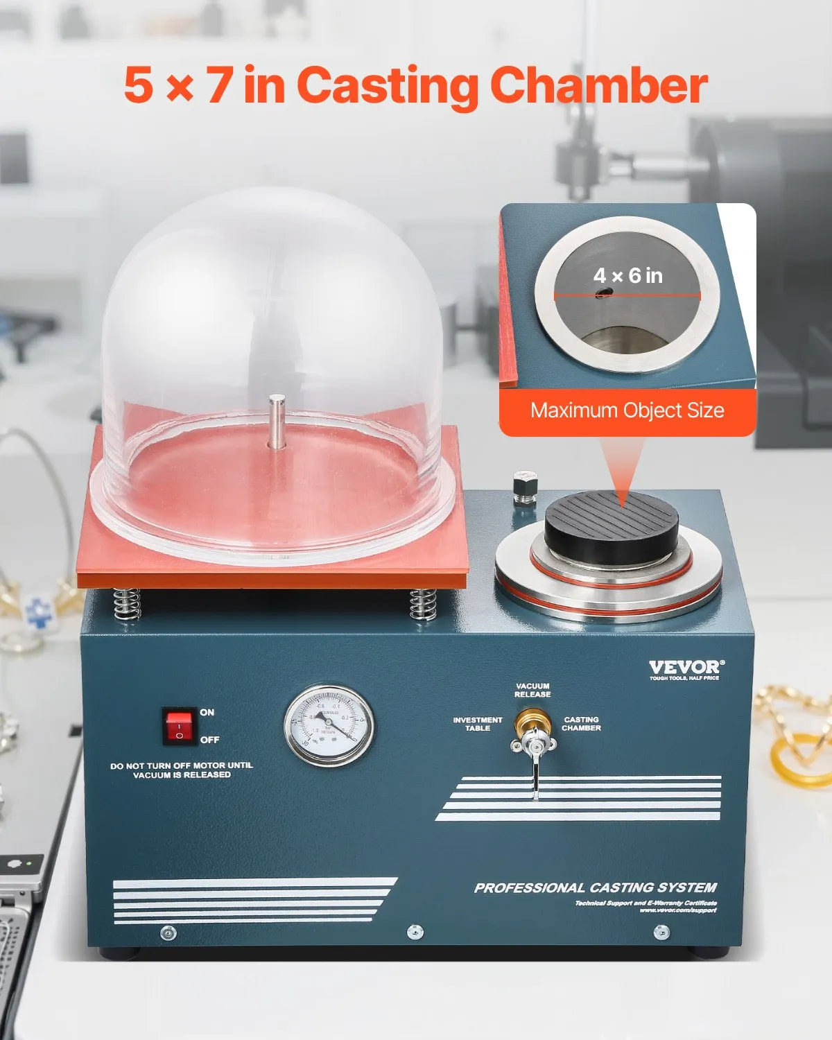 VEVOR Vacuum Investing Casting Machine 290W Power 3CFM Pump Bell Jar for Jewelry