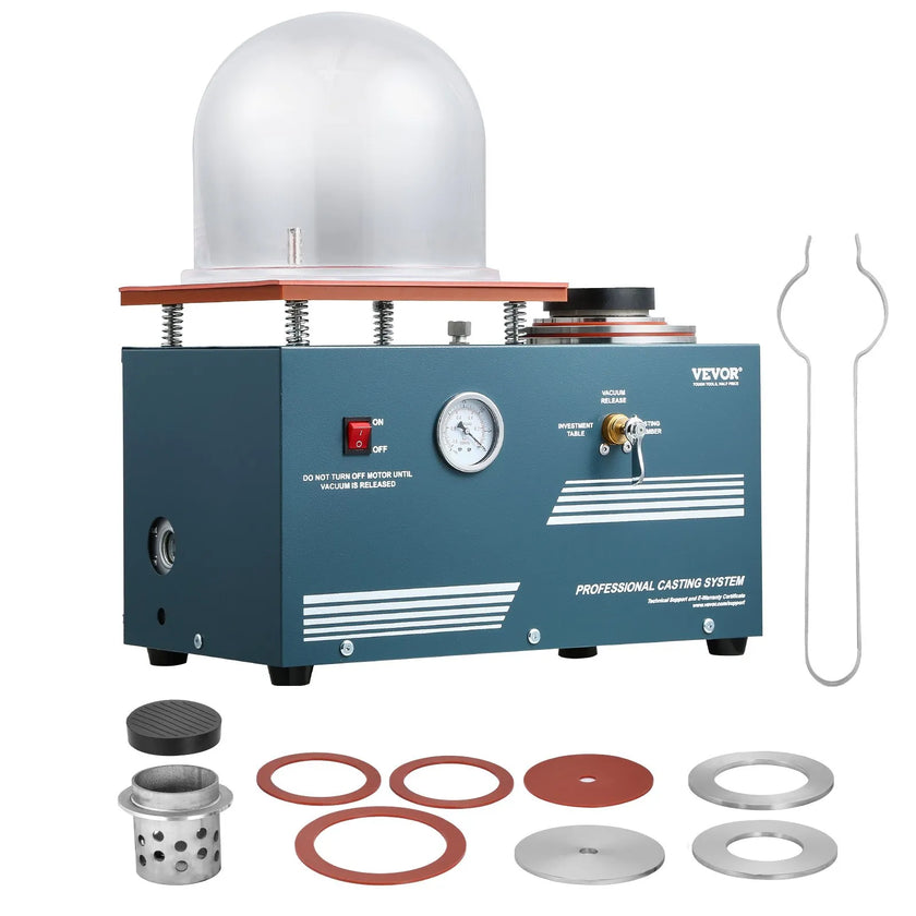 VEVOR Vacuum Investing Casting Machine 290W Power 3CFM Pump Bell Jar for Jewelry