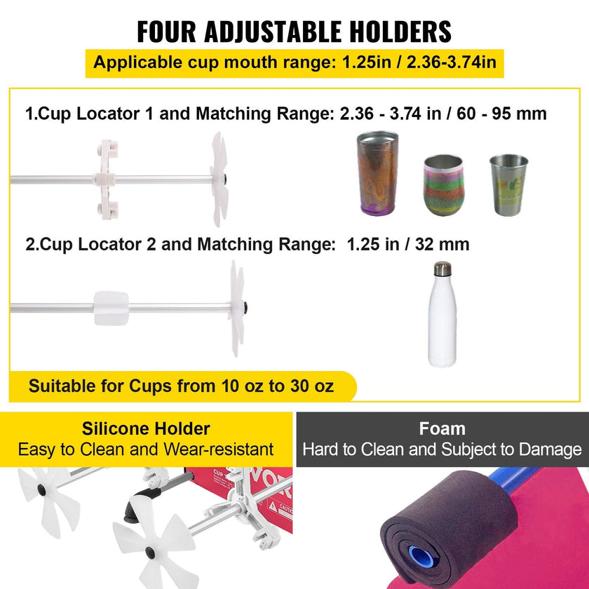 VEVOR 4 Cup Turner, 2 Speeds Multiple Tumbler Spinner Rotator Machine Kit with 4 Removable and Adjustable Arms, Mute Motor, Aluminum Alloy Frame, 4 Independent Switches for DIY Glitter Crafts Red