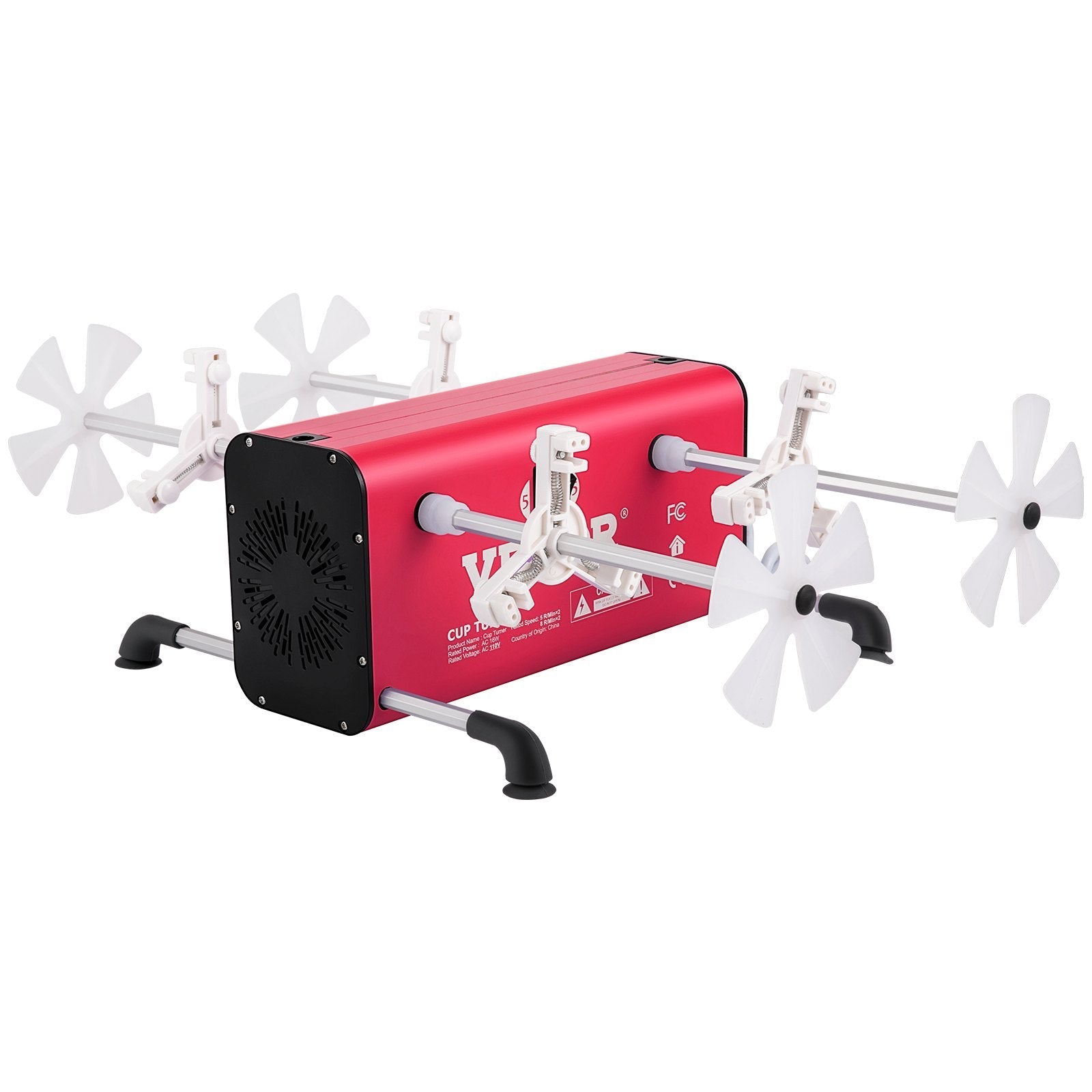 VEVOR 4 Cup Turner, 2 Speeds Multiple Tumbler Spinner Rotator Machine Kit with 4 Removable and Adjustable Arms, Mute Motor, Aluminum Alloy Frame, 4 Independent Switches for DIY Glitter Crafts Red
