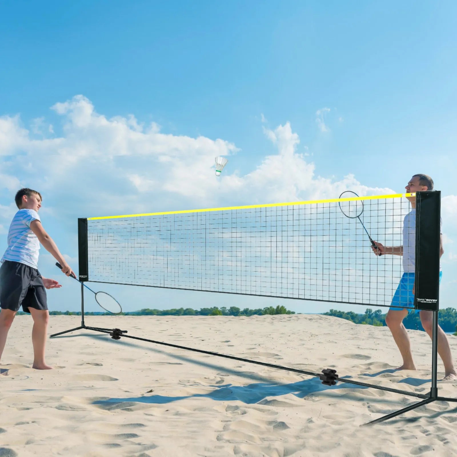 VEVOR Badminton Net, Height Adjustable Volleyball Net, 14ft Wide Foldable Pickleball Net, Portable Easy Setup Tennis Net Set with Poles, Stand and Carry Bag, for Kids Backyard Game Indoor Outdoor Use