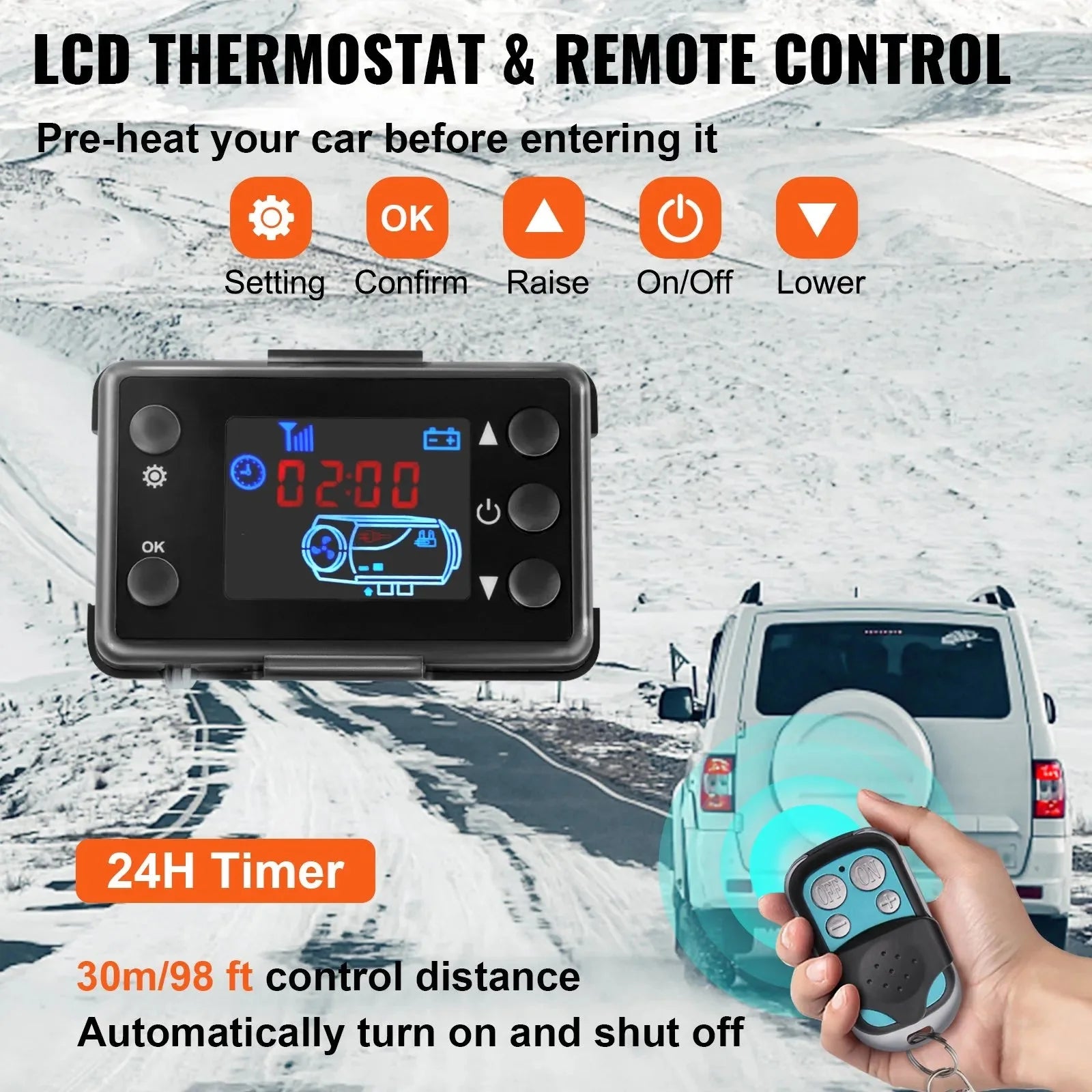VEVOR 5KW 12V Diesel Air Heater with LCD Monitor and Remote Control, Parking Heater with Silencer for Truck, Car, Boat, Trailer