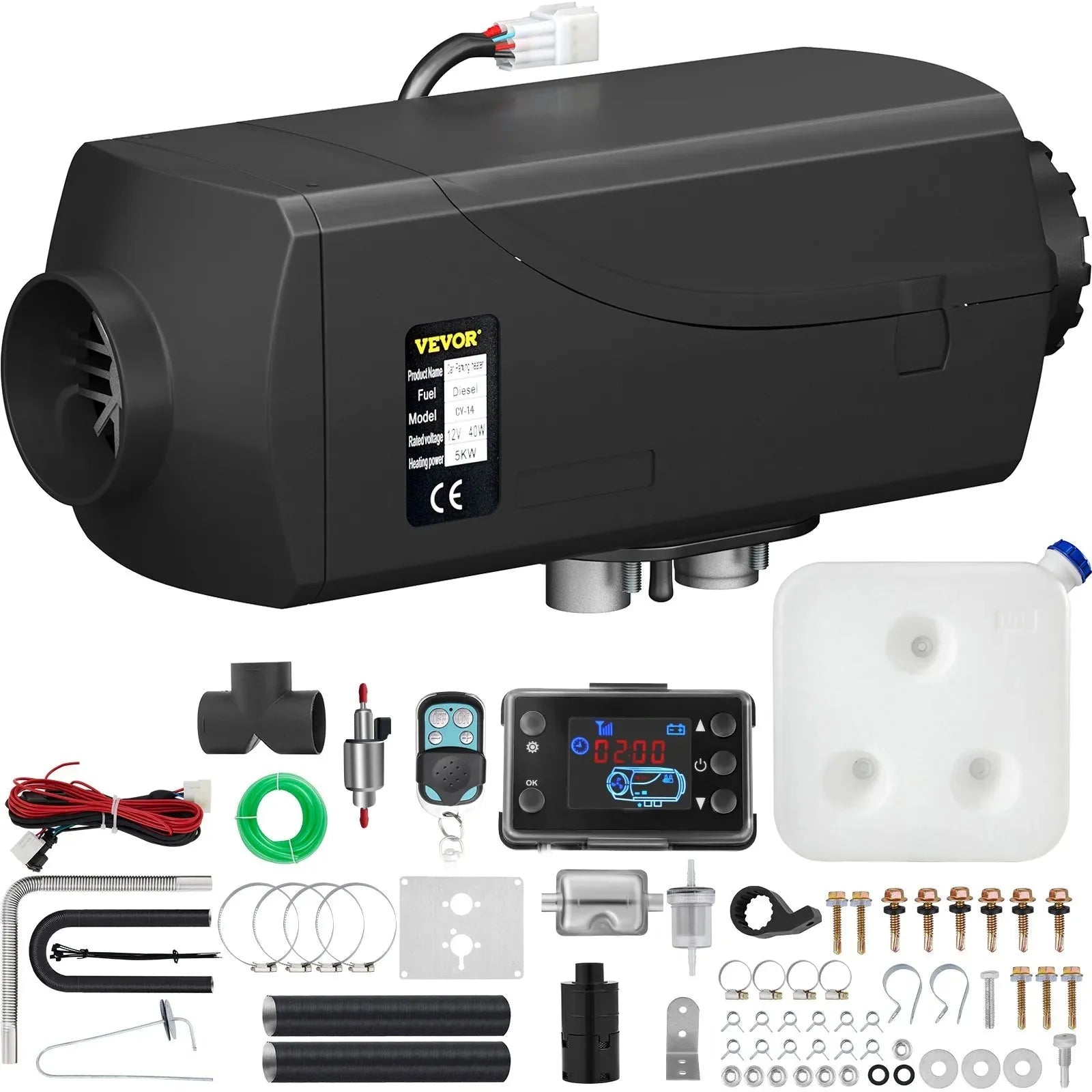 VEVOR 5KW 12V Diesel Air Heater with LCD Monitor and Remote Control, Parking Heater with Silencer for Truck, Car, Boat, Trailer