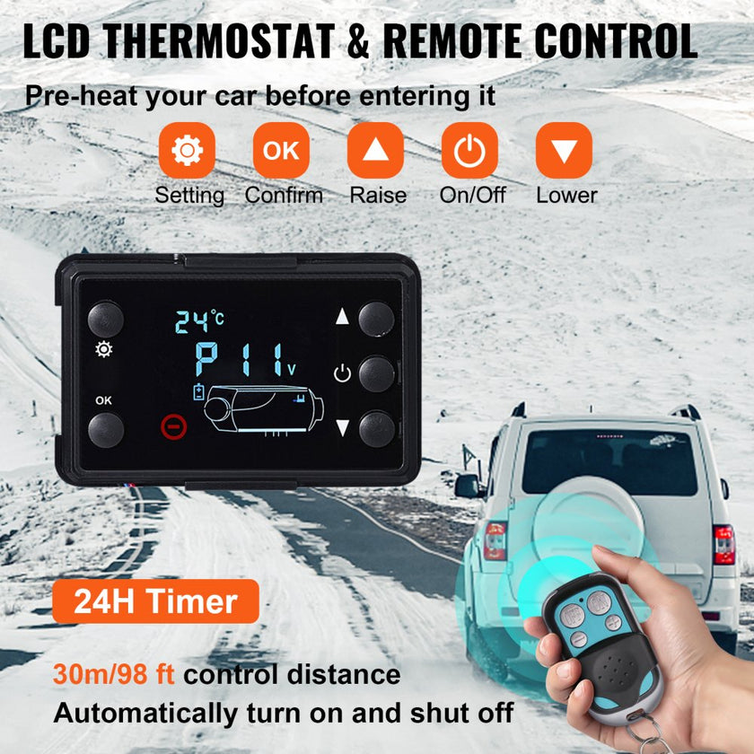 VEVOR 8KW Diesel Air Heater Muffler Diesel Heater 12V Remote Control Diesel Parking Heater with LCD Switch for Car Trucks Motor-home Boat and Bus