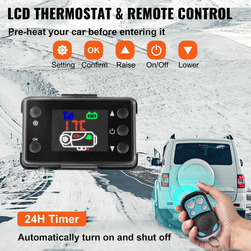 VEVOR Diesel Heater 12V Diesel Air Heater 8KW Diesel Parking Heater Remote Control with Blue Lcd Switch for Car Trucks Motor-home Boat Bus CAN (Blue & Orange)