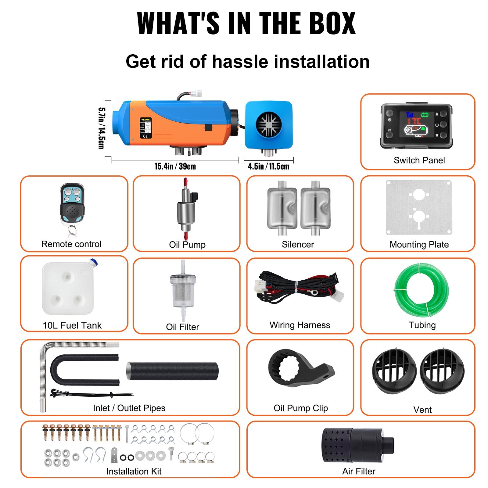VEVOR Diesel Heater 12V Diesel Air Heater 8KW Diesel Parking Heater Remote Control with Blue Lcd Switch for Car Trucks Motor-home Boat Bus CAN (Blue & Orange)