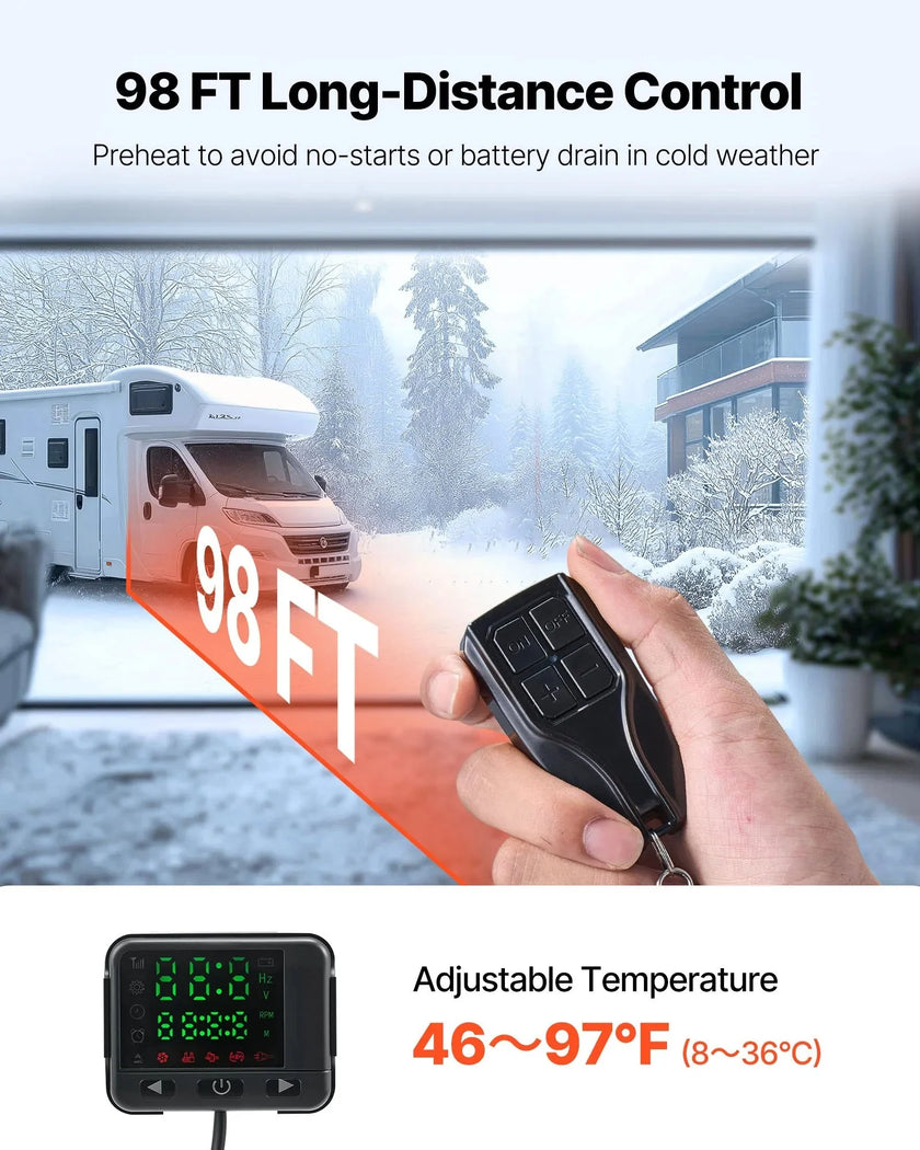 VEVOR 8 kW Diesel Air Heater DC12-24V with Remote & LCD, 10L Fuel Tank, Low Noise for RV, Truck, Boat