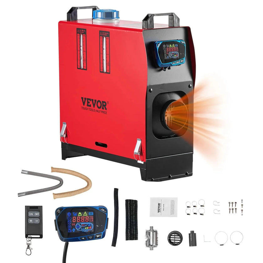 VEVOR 8 kW Diesel Air Heater – DC12-24V Fast Heating with Remote Control and Blue LCD, Low Noise, Pre-Heating Function for RV, Truck, Camper, Van, Boat, and Trailer