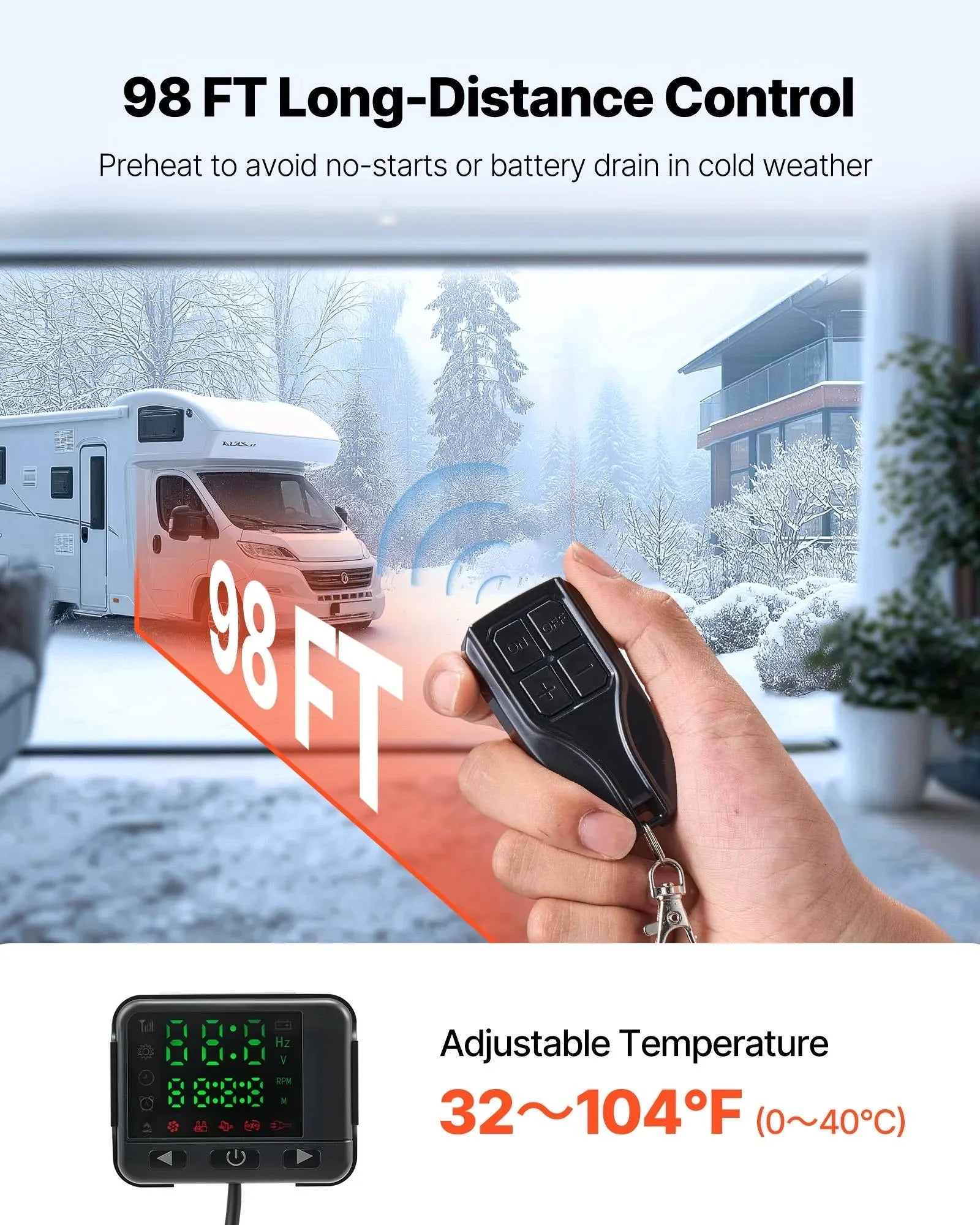 VEVOR Diesel Air Heater, 8 kW DC12-24V, Fast Heating Diesel Parking Heater with Remote Control and Square Color Digital Display, Low Noise, Voice Announcement, for RV, Truck, Camper, Boat and Trailer