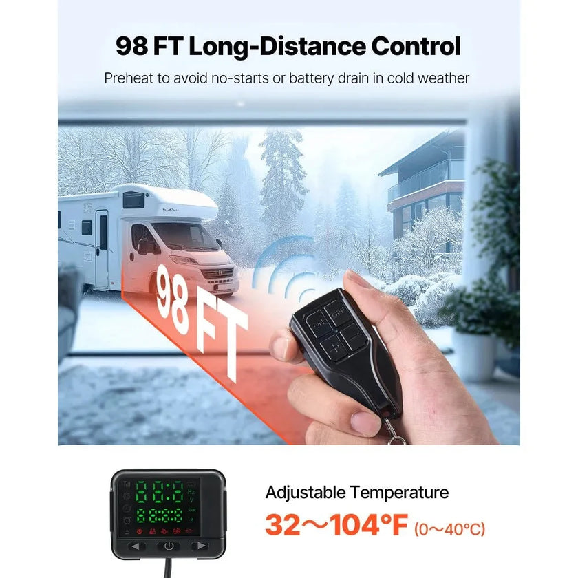 VEVOR Diesel Air Heater, 8 kW DC12-24V, Fast Heating Diesel Parking Heater with Remote Control and Color Digital Display, Low Noise, Voice Announcement, for RV, Truck, Camper, Van, Boat and Trailer