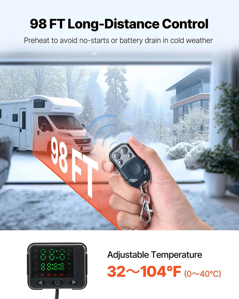 VEVOR 8 kW Diesel Air Heater – DC12-24V Fast Heating with Remote Control and Black LCD, Low Noise, Pre-Heating Function for RV, Truck, Camper, Van, Boat, and Trailer