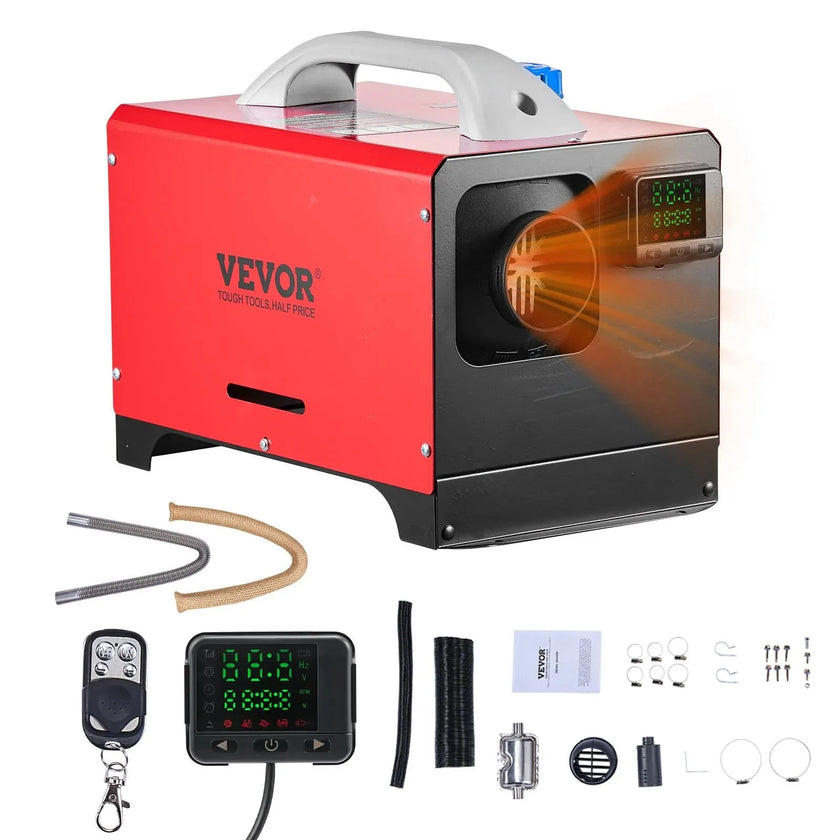 VEVOR 8 kW Diesel Air Heater – DC12-24V Fast Heating with Remote Control and Black LCD, Low Noise, Pre-Heating Function for RV, Truck, Camper, Van, Boat, and Trailer