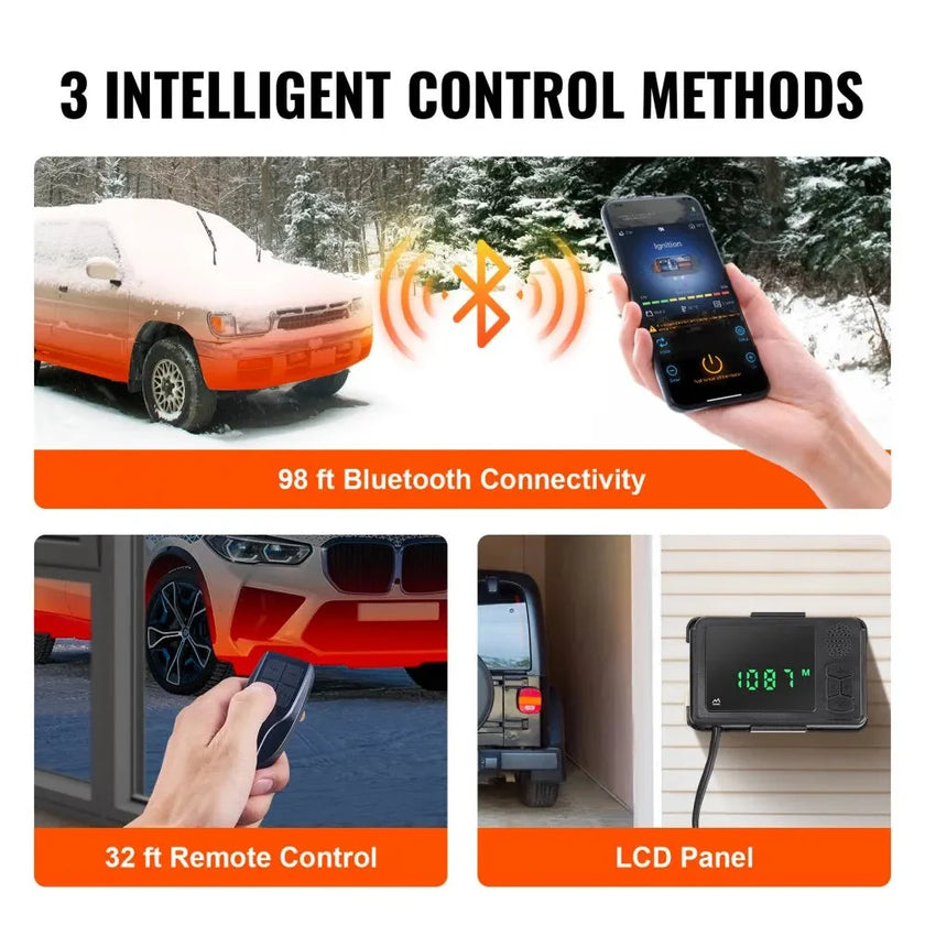 VEVOR Bluetooth App Control Diesel Air Heater, 12V 2KW Diesel Heater with Automatic Altitude Adjustment, Remote Control and LCD – Diesel Parking Heater for RV, Trailer, Camper, Van, Boat