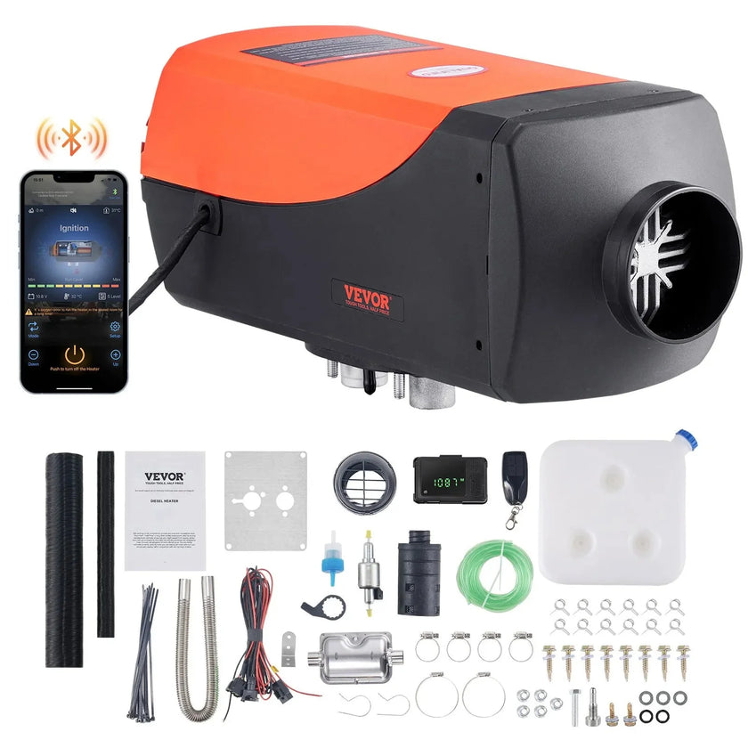 VEVOR 12V 8KW Diesel Air Heater with Bluetooth App Control, Automatic Altitude Adjustment, Remote Control & LCD Display, Portable Diesel Parking Heater for RV, Trailer, Camper, Van, Boat