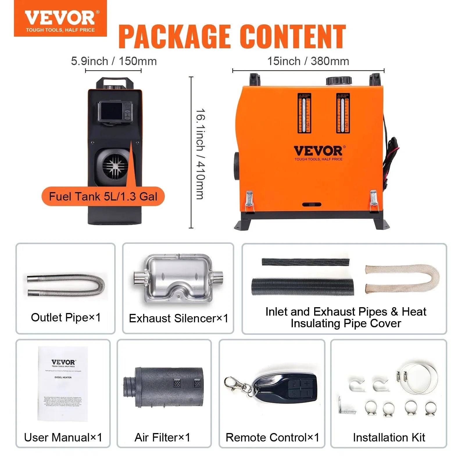 VEVOR 5 KW Diesel Air Heater, Bluetooth App Control All-on-one Diesel Heater with Automatic Altitude Adjustment, Remote Control and LCD, Portable Parking Heater for RV Trailer Camper Van Boat