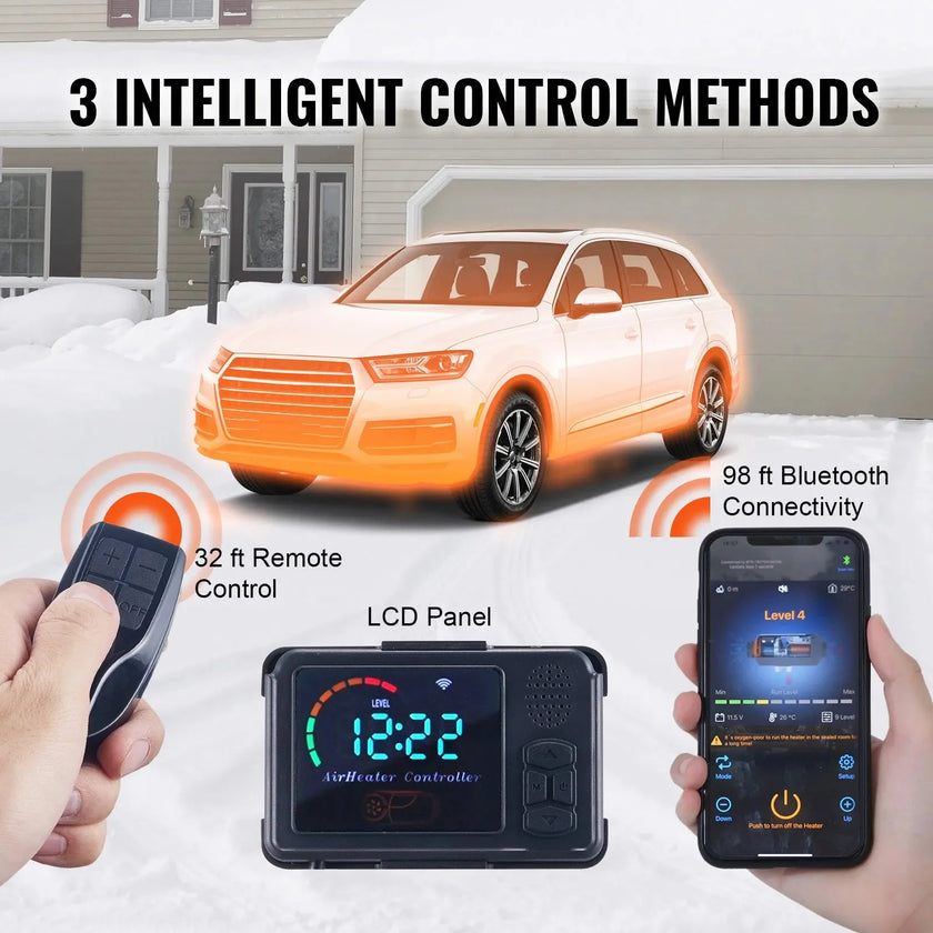 VEVOR 5 KW Diesel Air Heater – Bluetooth App Control, Remote, LCD & Automatic Altitude Adjustment for RV, Camper, Trailer, Boat
