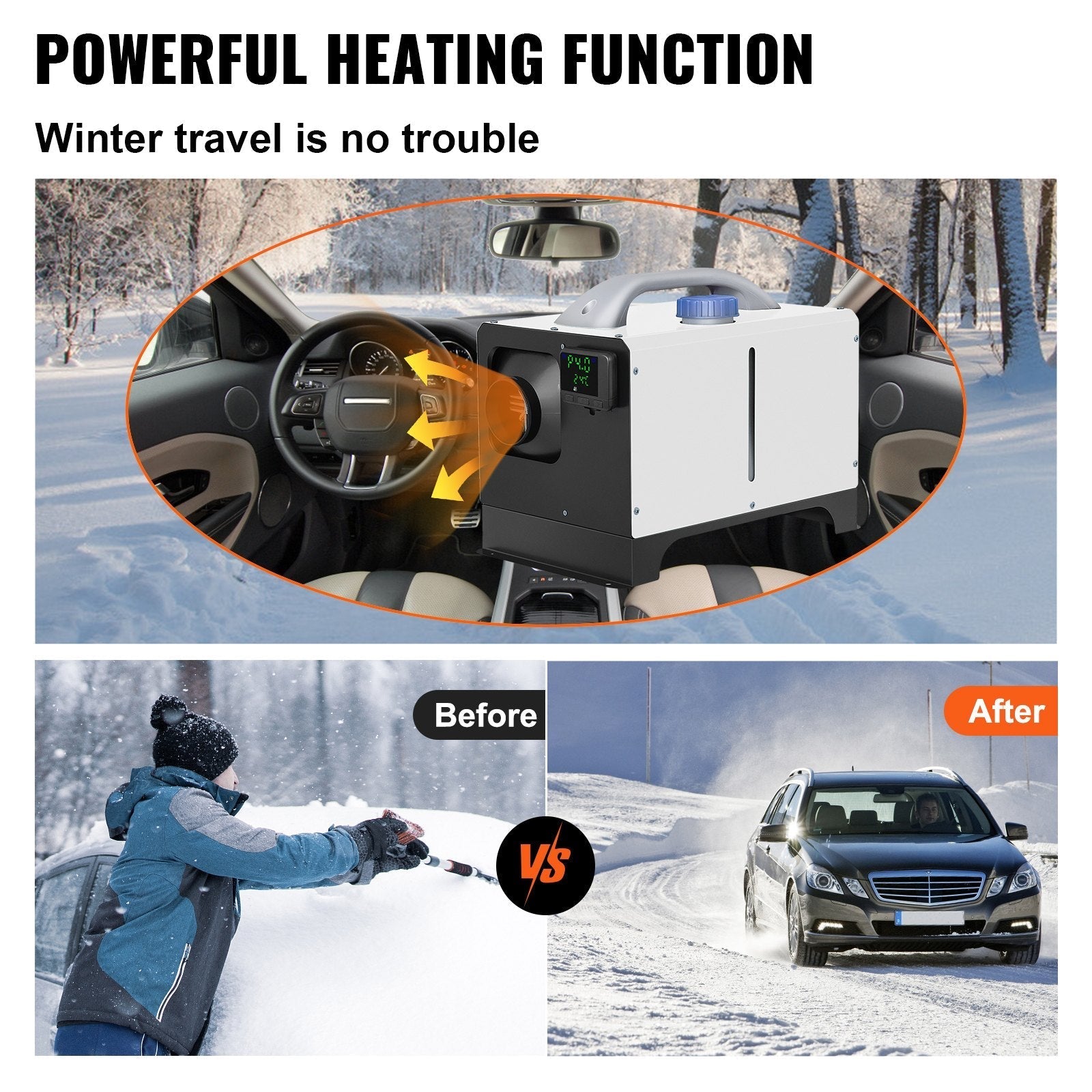 VEVOR Diesel Air Heater 8KW Parking Heater 12V Truck Heater, One Air Outlet, with Black LCD Switch, Remote Control, Fast Heating Compact Diesel Heater, For Car, RV Truck, Boat, Campervans, Caravans