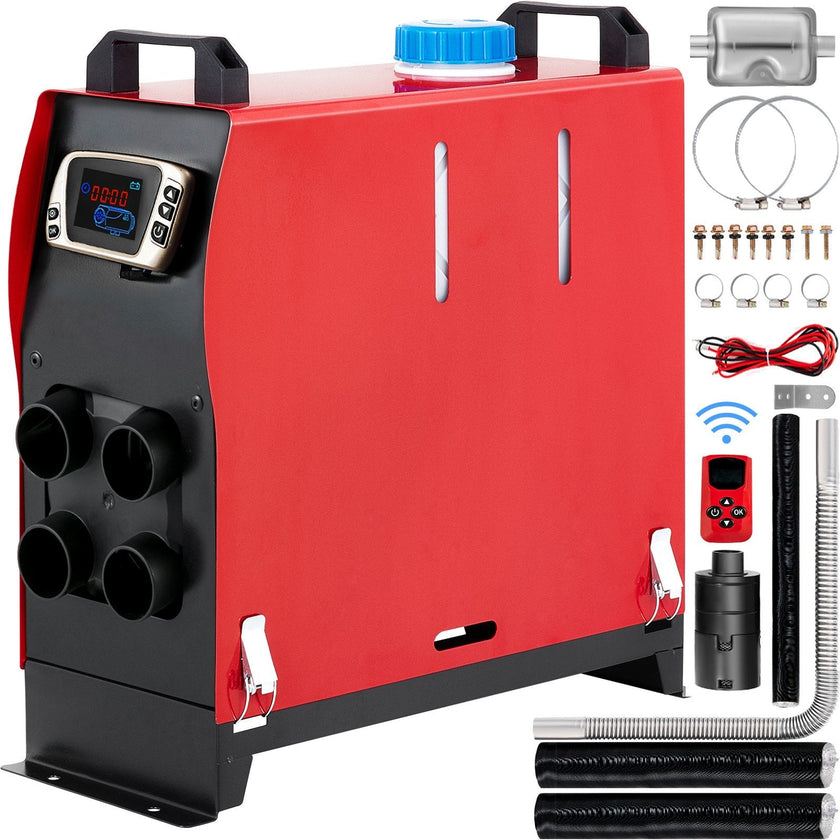 VEVOR Diesel Heater 12V Diesel Air Heater Muffler 5KW Diesel Air Heater 4 Holes with Remote Control & LCD Thermostat Monitor for Car Trucks Motor-Home Boat and Bus