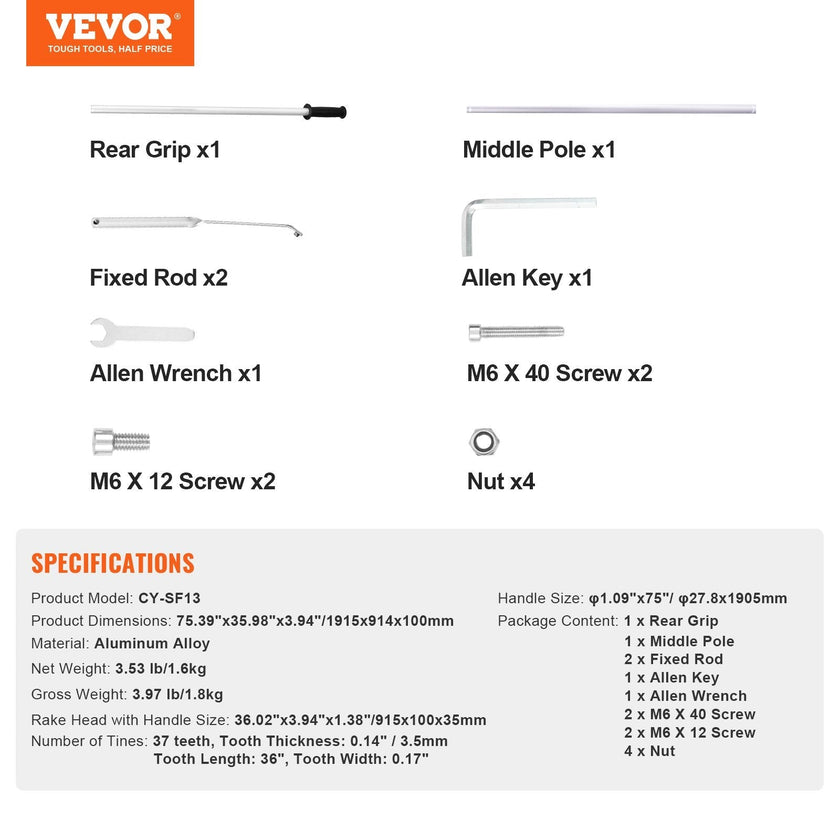VEVOR Landscape Rake, 36