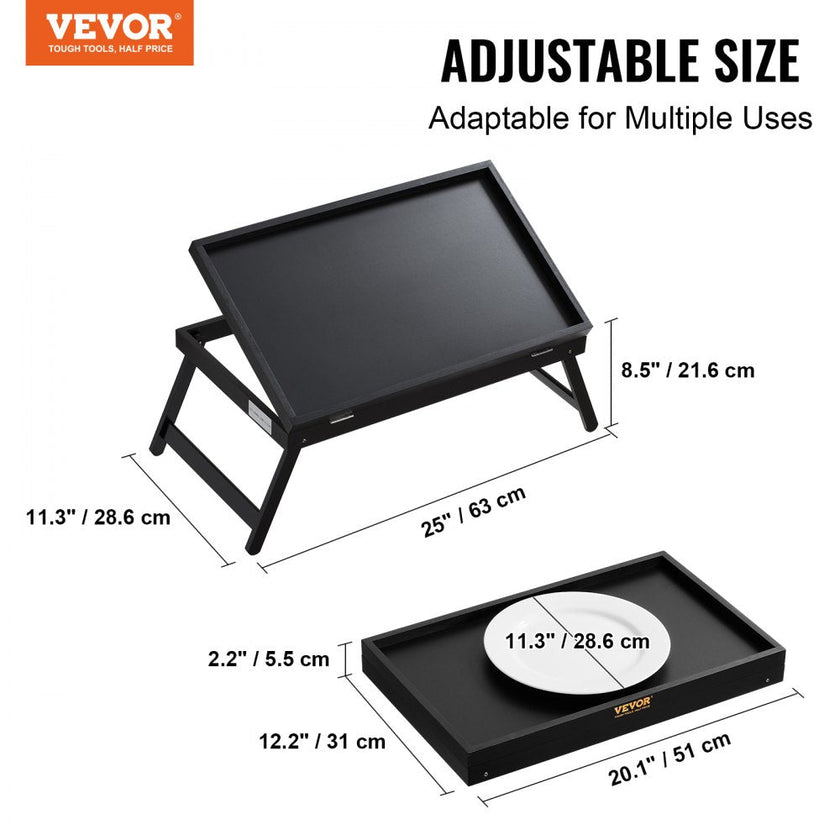 VEVOR Bed Tray Table with Foldable Legs, Bamboo Breakfast Tray for Sofa, Bed, Eating, Snacking, and Working, Adjustable Tabletop Slope Serving Laptop Desk Tray, Portable Food Snack Platter, 20