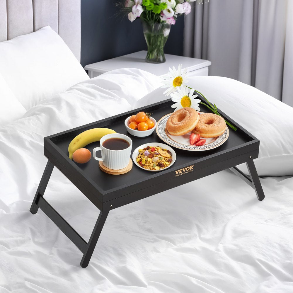 VEVOR Bed Tray Table with Foldable Legs, Bamboo Breakfast Tray for Sofa, Bed, Eating, Snacking, and Working, Adjustable Tabletop Slope Serving Laptop Desk Tray, Portable Food Snack Platter, 20