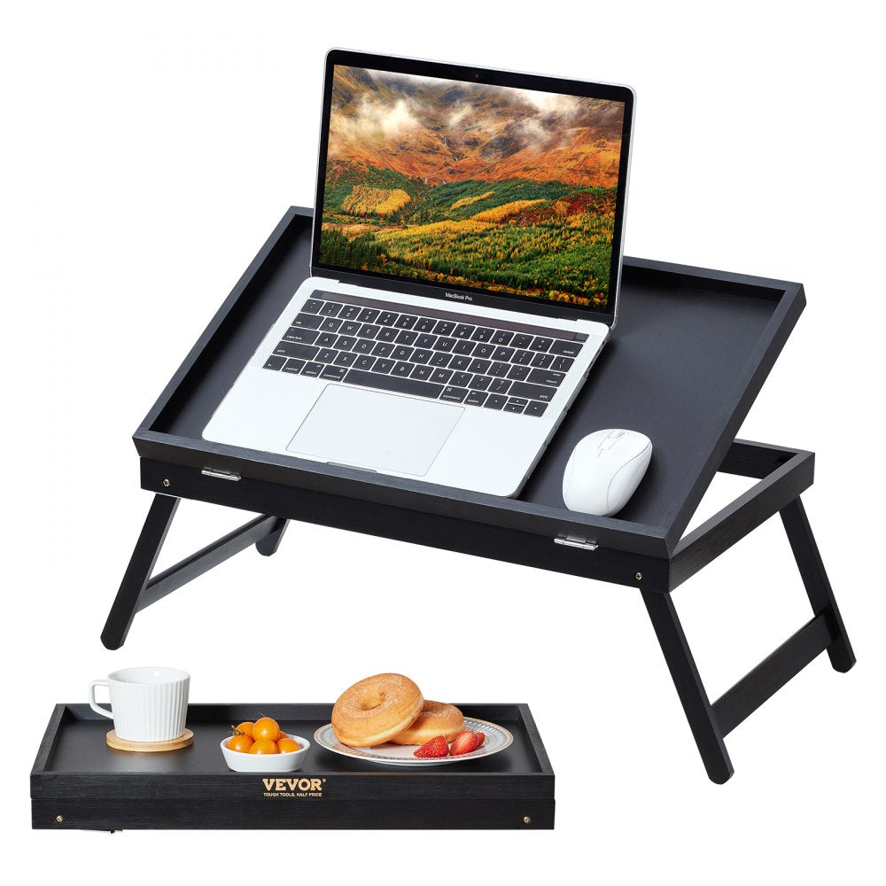 VEVOR Bed Tray Table with Foldable Legs, Bamboo Breakfast Tray for Sofa, Bed, Eating, Snacking, and Working, Adjustable Tabletop Slope Serving Laptop Desk Tray, Portable Food Snack Platter, 20