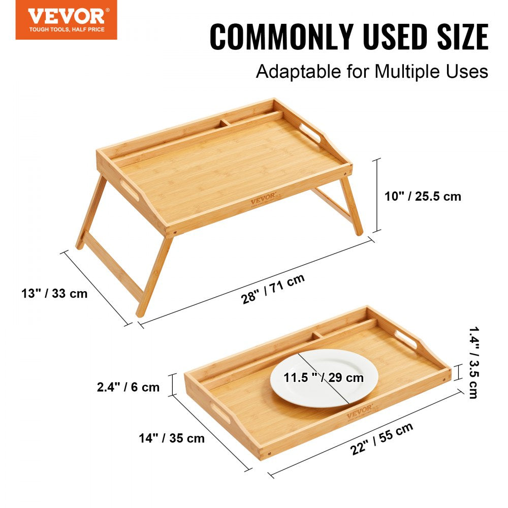 VEVOR Bed Tray Table with Foldable Legs & Media Slot, Bamboo Breakfast Tray for Sofa, Bed, Eating, Snacking, and Working, Serving Laptop Desk Tray TV Tray, Portable Food Snack Platter, 21.6