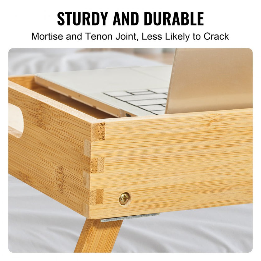 VEVOR Bed Tray Table with Foldable Legs & Media Slot, Bamboo Breakfast Tray for Sofa, Bed, Eating, Snacking, and Working, Serving Laptop Desk Tray TV Tray, Portable Food Snack Platter, 21.6