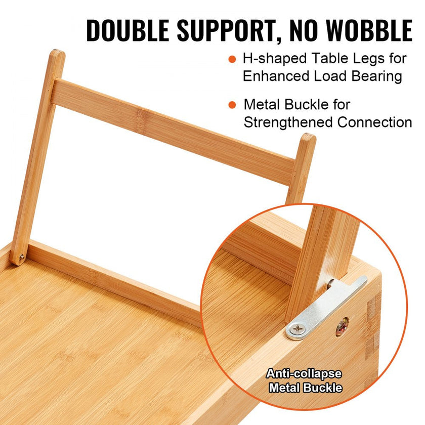 VEVOR Bed Tray Table with Foldable Legs & Media Slot, Bamboo Breakfast Tray for Sofa, Bed, Eating, Snacking, and Working, Serving Laptop Desk Tray TV Tray, Portable Food Snack Platter, 21.6