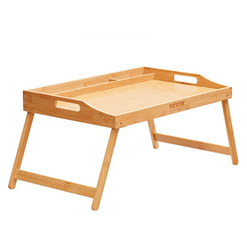 VEVOR Bed Tray Table with Foldable Legs & Media Slot, Bamboo Breakfast Tray for Sofa, Bed, Eating, Snacking, and Working, Serving Laptop Desk Tray TV Tray, Portable Food Snack Platter, 21.6