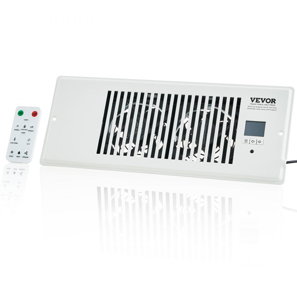 VEVOR Register Booster Fan, Quiet Vent Booster Fan Fits 4” x 12” Register Holes, with Remote Control and Thermostat Control, Adjustable Speed for Heating Cooling Smart Vent, White