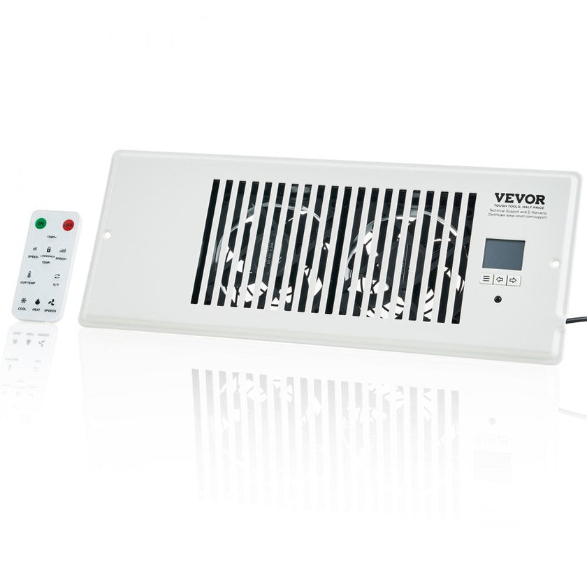 VEVOR Register Booster Fan, Quiet Vent Booster Fan Fits 4” x 12” Register Holes, with Remote Control and Thermostat Control, Adjustable Speed for Heating Cooling Smart Vent, White
