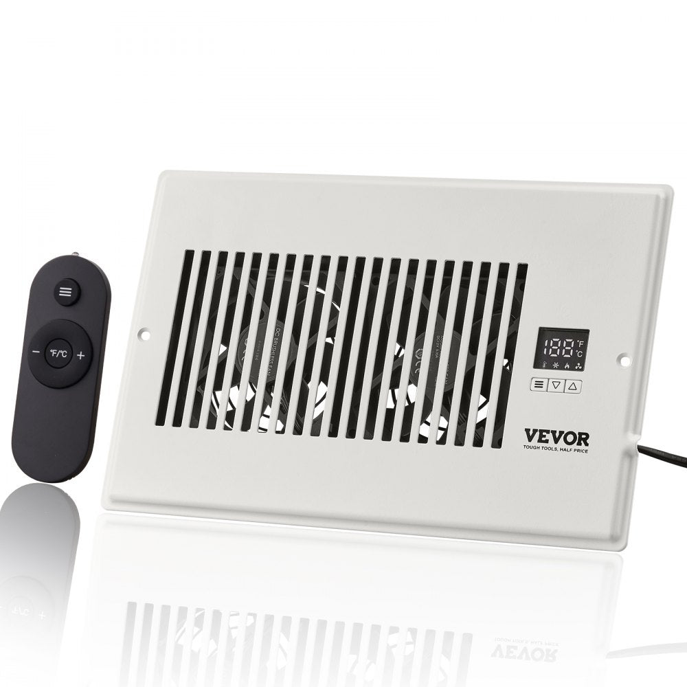 VEVOR Register Booster Fan, Quiet Vent Booster Fan Fits 6” x 10” Register Holes, with Remote Control and Thermostat Control, Adjustable Speed for Heating Cooling Smart Vent, White