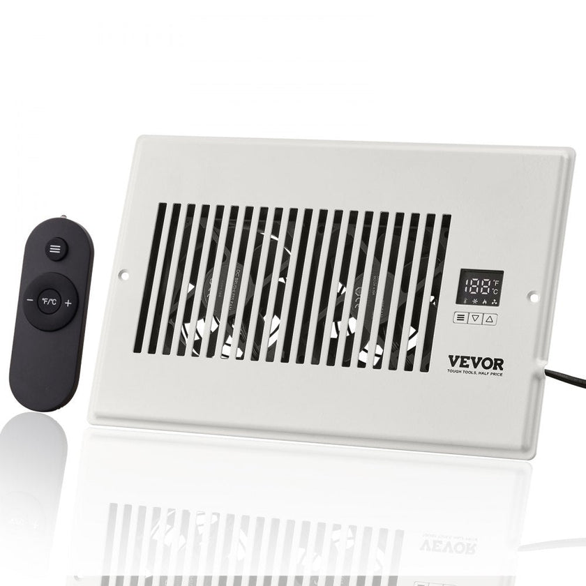 VEVOR Register Booster Fan, Quiet Vent Booster Fan Fits 6” x 10” Register Holes, with Remote Control and Thermostat Control, Adjustable Speed for Heating Cooling Smart Vent, White