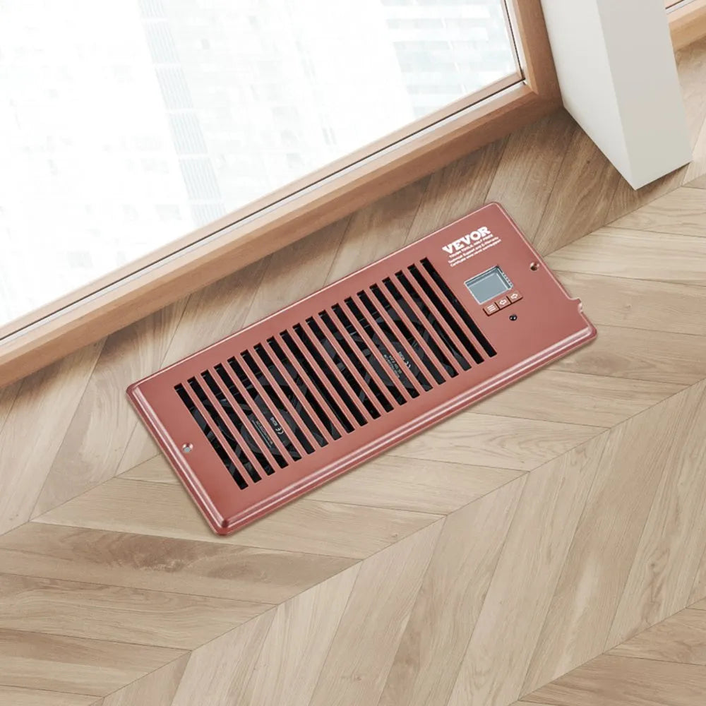 VEVOR Register Booster Fan, Quiet Vent Booster Fan Fits 4” x 10” Register Holes, with Remote Control and Thermostat Control, Adjustable Speed for Heating Cooling Smart Vent, Brown