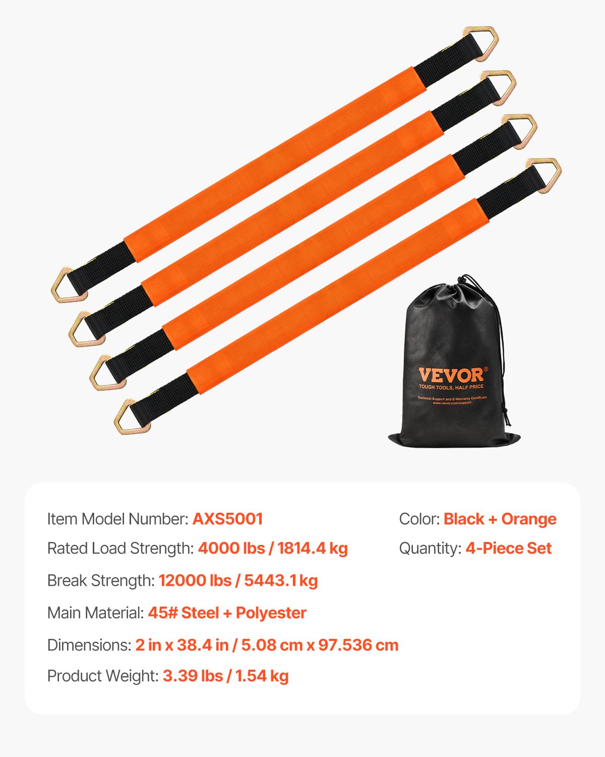 VEVOR Axle Straps Axle Tie Down Straps D Ring 2 in x 3.2 ft for Trailer Truck