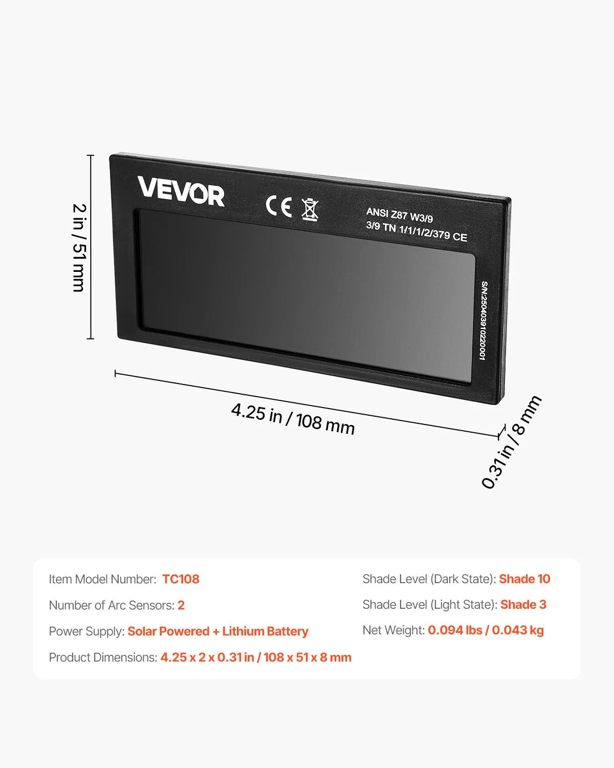 VEVOR Auto Darkening Welding Lens 4.25