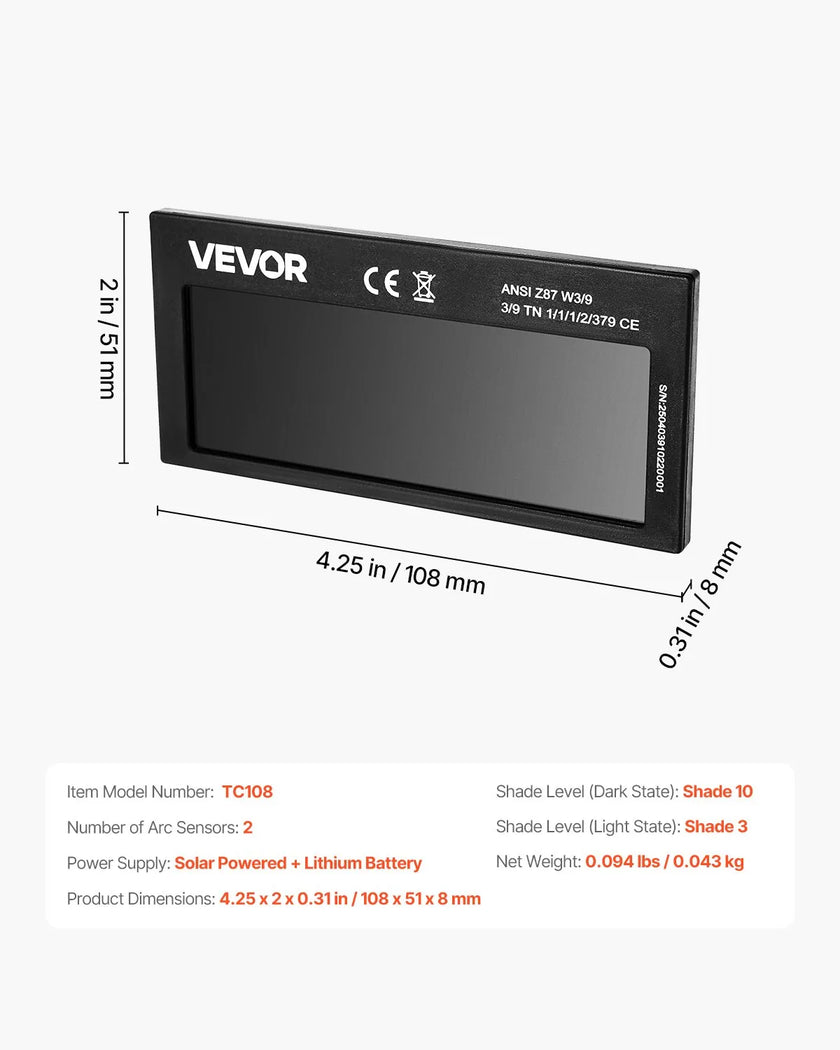 VEVOR Auto Darkening Welding Lens 4.25