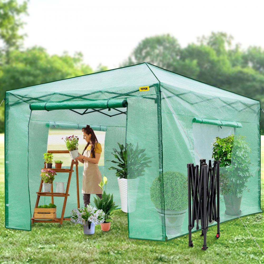 Vevor Walk-in Greenhouse Portable Pop-up Garden 12x8ft W/roll-up Doors & Windows