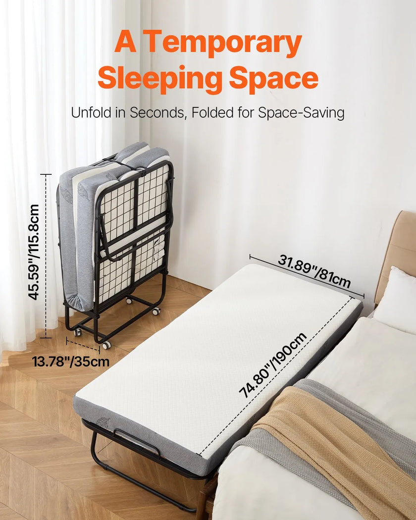 VEVOR Rollaway Bed Folding Bed with 4 inches Foam Mattress for Adults & Guest