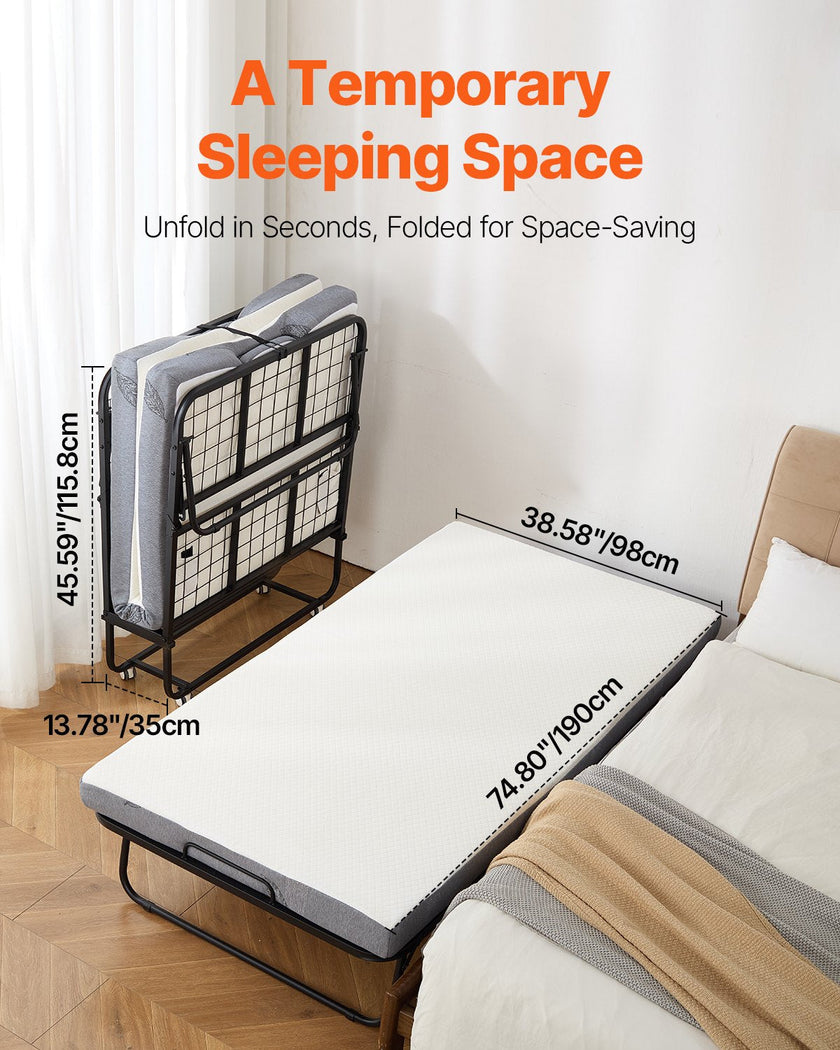 VEVOR Rollaway Bed Folding Bed with 4 in Foam Mattress for Adults and Guest